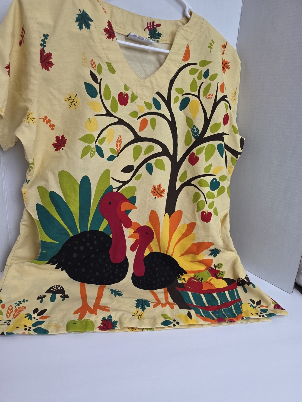 UA Scrubs Yellow Women's Short Sleeve Turkey & Harvest Print Top